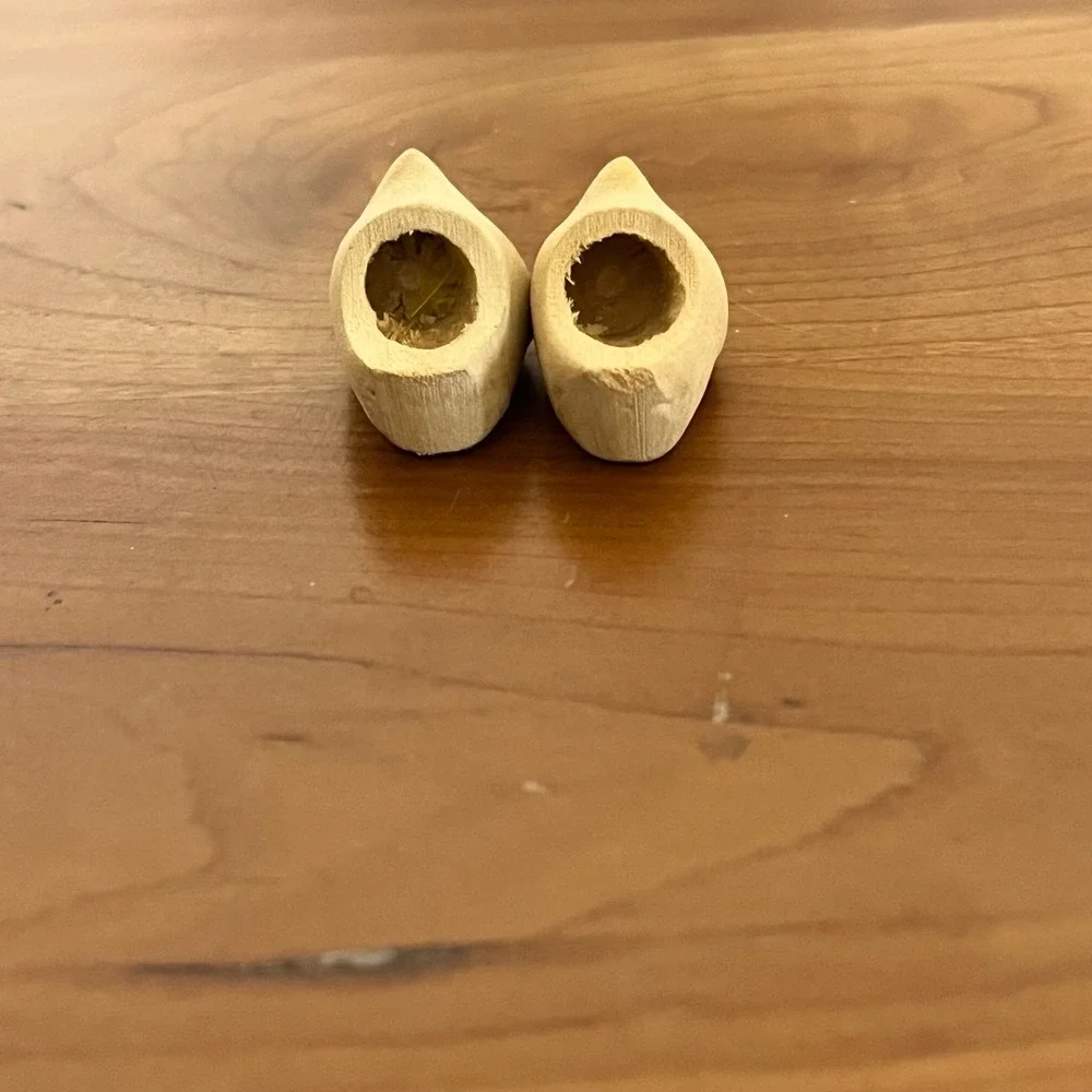 Miniature Hand Carved Wooden Clogs Dutch Sabot Shoes Doll Size Natural‎ Wood